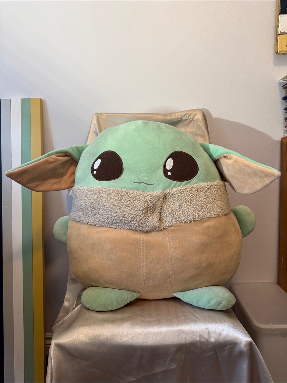 Star Wars Plush Green Baby Yoda (Grogu) Stuffed Squish mellow w/ Tan Sherpa Coat